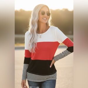 Madison Modern Striped Ribbed Comfy Top•XL-2X
